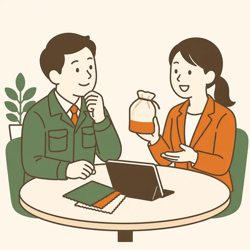施設のご担当者と相談している様子のイラスト