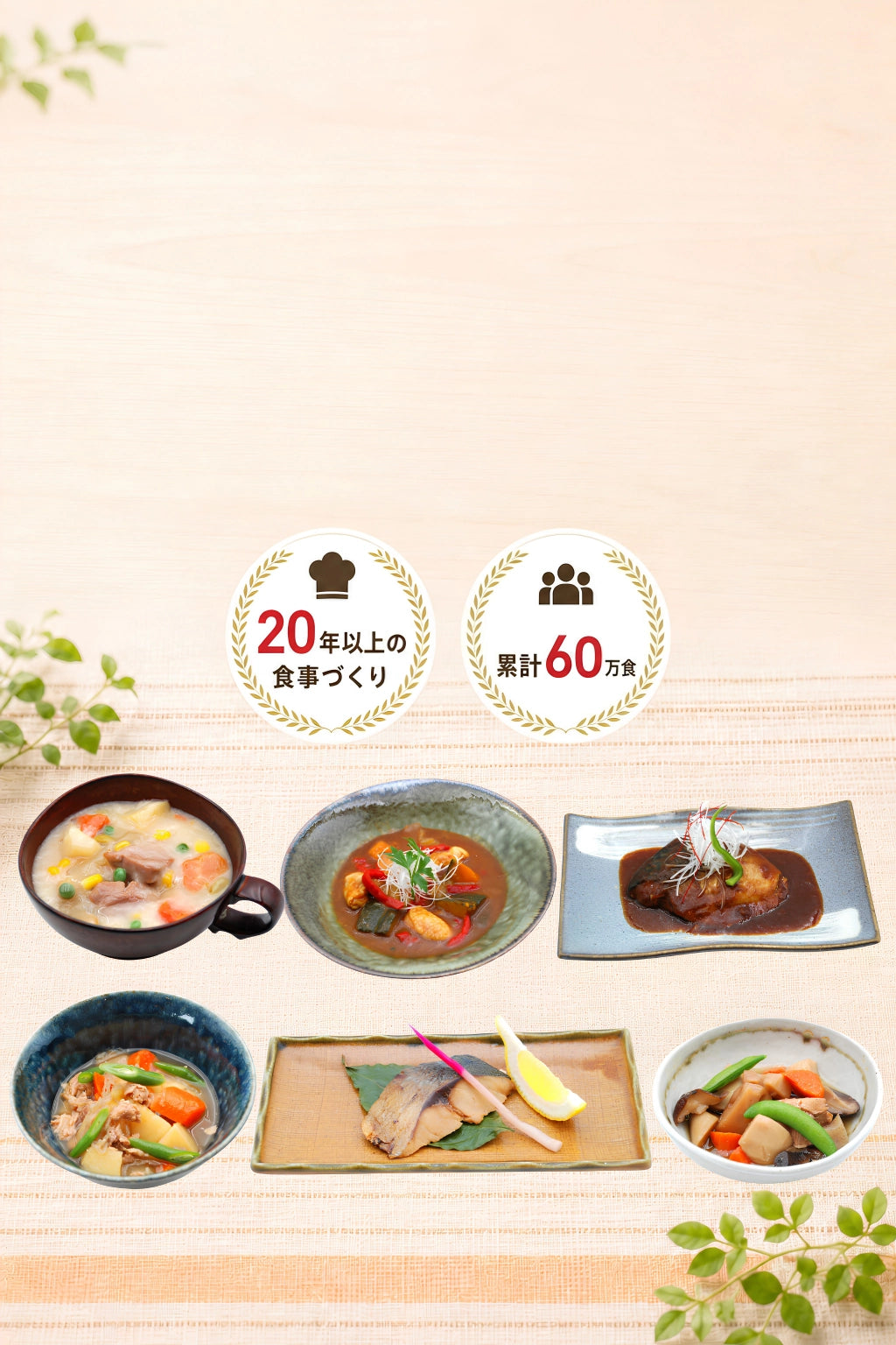 クリームシチュー・スープカレー・サバの味噌煮・肉じゃが・焼き魚・煮物などのレトルト惣菜。20年以上の食事づくり、累計60万食